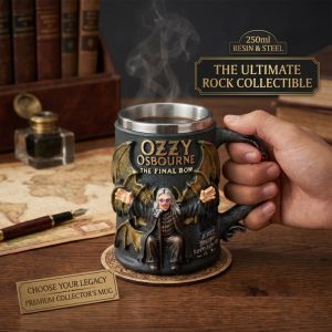 New Retro 3D Resin Mug Ozzy Osbourne The Final Bow Crafts Ornament Stainless Steel Inner Container Cup for Bar Restaurant & Home