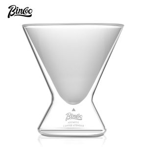 BINCOO Glass Coffee Cup Espresso Cup Wide Mouth Double Layer Latte Iced Americano Mug Speciality for Household and Office 180ML