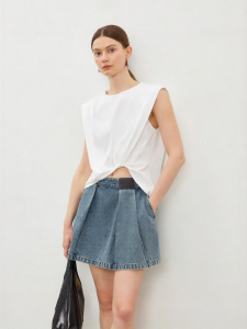 Vero Moda | Summer New Arrival Cotton 3D Pleated A-Line Denim Skirt