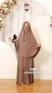 Afhadahijrah - Gamis anak perempuan set cadar Hasna crinkle air flow coral baju dan kerudung instan syari free niqab
