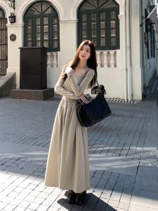 Cool Style Atmosphere Wear Large Swing Skirt Women Early Autumn New Style Inner Matching Coat Waist Hugging Cover Cross-Body Slimming Dress