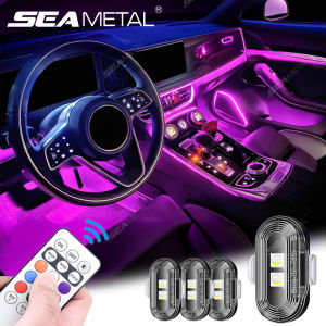 SEAMETAL Car Led Ambient Light Wireless Remote Car Interior Atmosphere Light Waterproof Magnetic Motorcycle Warning Strobe Light