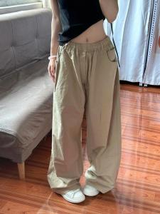 Khaki Wide Leg Casual Pants Women Loose Drapey Floor-Length Lazy Style Spring Fashion Design Sensation Casual Trousers