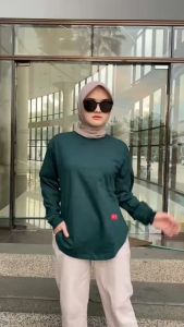 Terlaris Kaos Baju Polos Wanita Lengan Panjang Model Terbaru Oval Atasan Muslimah Jumbo Bahan Katun Combed 24s Adem M L XL XXL XXXL