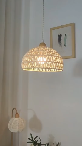 Pendant Light Hemp Rope Chandelier Woven Rattan Hang Lamp Bohemian Drop Light Bedroom