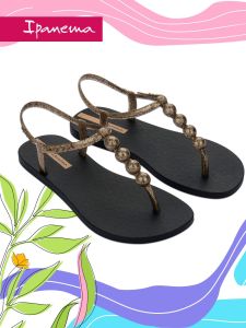 Ipanema Ladies Flat Bottom Sandals T-Strap Gladiators Soft Sole Anti-Slip Summer Shoes Beaded Toe Post Women Footwear