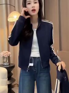 Three Stripes Stand Collar Loose Baseball Jacket Spring Autumn