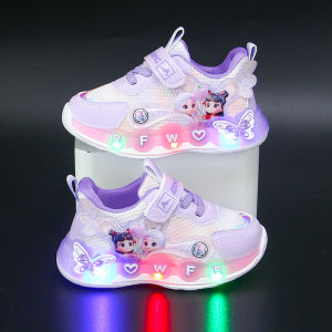 Lita Ao Bing Girls Sport Shoes with Light Flashing Princess Shoes Breathable Childrens Glowing Shoes Low Top EVA Sole