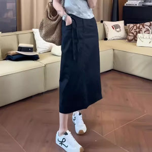 BINKAFENNY | กระโปรงทรงเอเอวสูงสีดำไซส์ใหญ่สำหรับผู้หญิงในช่วงฤดูร้อน กระโปรงทรงเอยาวคลุมสะโพก กระโปรงทรงเอเอวสูงสุดหรูหรา