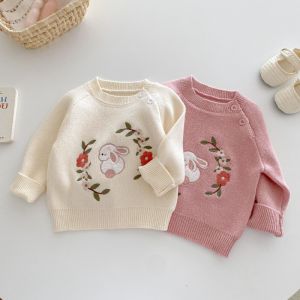 Girls Embroidered Sweater 0-5 Y Autumn Korean Childrens Clothing  Girls Baby Western Style Knitted Top  Autumn Clothing