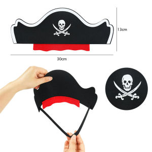 Black Red Pirate Hat Pirate Captain Cosplay Costume Props Print Skull Cap Dress Up Halloween Masquerade Party Decor Kids Hat