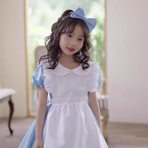 Alice in Wonderland Costume for Kids Girls Halloween Cosplay Costume Maid Fancy Dress Lolita Teens Girls Fancy Dress Book Character Costume Party Costume for Birthday Cosplay Outfit 3-16Yrs