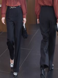 High Waist Wide Leg Suit Pants for Women Elegant Drapey Straight Cut Office Commute Fashion Trend Autumn 2024 Polyester Fiber
