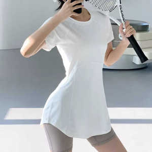 Womens Yoga Top Loose Fit Short Sleeve Running Sportswear Ultra Stretch Breathable Mid-Length T-Shirt Fitness Running