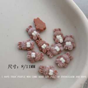 10Pcs 3D Lovely Milk White Plush Bear Nail Charms 8-12mm Velvet Bowknot Bear Nail Art Decorations DIY Crafts Manicure Accessorie