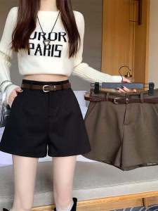 High Waist Wide Leg Suit Pants Womens Spring Autumn Outerwear Bootcut Casual A-Line Shorts Korean Style Knitted Thickened