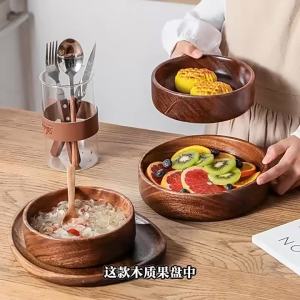 1PCS Solid Wood Bowl Walnut Round Bowl Creative Wooden Salad Bowl Fruit Bowl  Suitable for Japanese Restaurants Kitchenware