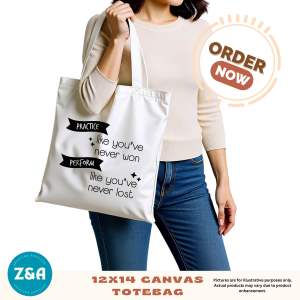 Canvas Tote Bag inspirational design. Vinyl print. Cream Color.  Size 12x14