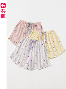 กางเกงขาสั้นผ้าฝ้ายลายการ์ตูนสำหรับผู้หญิง ทรงหลวม ลำลอง บาง กางเกงขายาวผ้าฝ้ายสำหรับใส่อยู่บ้าน ฤดูร้อน 2024 แฟชั่นสตรีท