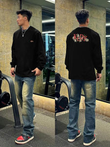 Áo Thun Cotton Dài Tay Cổ Tròn Rộng Rãi Phong Cách Mỹ Cổ Điển Dành Cho Nam Mùa Thu Thời Trang Thường Ngày in Họa Tiết Hoa Chữ V-neck