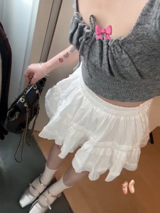 Korean Ballet Style Tiered High-Waist A-Line Lace Puff Skirt For Women