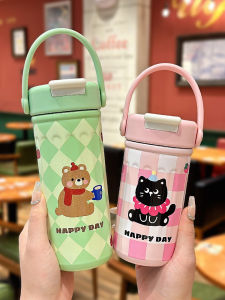 Cốc Giữ Nhiệt Có Ống Hút Hoạt Hình Cho Trẻ Em Học Sinh Cầm Tay Đi Học Ngoài Trời Nhỏ Gọn Dễ Mang Theo Cốc Đi Theo
