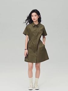Giordano | Pure Cotton Short Sleeve Waist-defining Dress for Petite