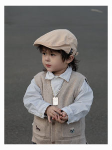 Retro British Style Baby Boy Beret Hat Cotton Blend Fabric Short Brim Casual Round Top Cap Trendy Versatile Spring Autumn Hat