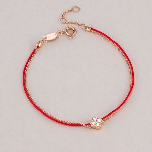 Chow Sang Sang 周生生 PROMESSA Love Knot 18K Rose Gold Diamond Floral Bracelet with Red Thread 92512B