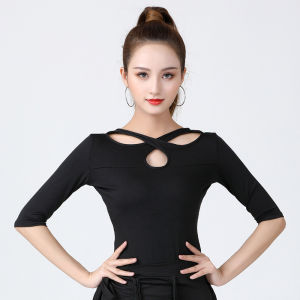 New Mid Sleeve Tops Double Wear Latin Dance Cross Top Modern Dance Training Dress Stage Performance Training Dress