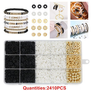 2400pcs/box Polymer Clay Bead Kit White And Black Polymer Clay Beads CCB Loose Beads For DIY Jewelry Making Bracelet Supplies