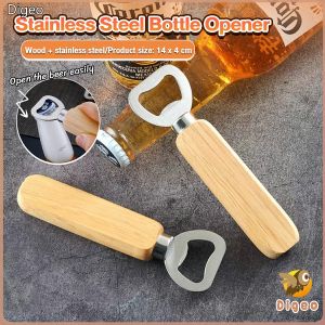Digeo Wooden Bottle Opener Stainless Steel Can Opener Household Kitchen Bar Tools for Wedding Party
