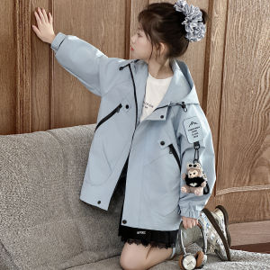 MPW | Girls Spring Autumn Bear Hanging Jacket Korean Style Childrens Fashionable Medium And Large Childrens Downproof Coat