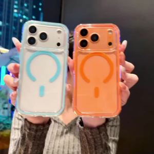 Luxury For Magsafe Magnetic Charge Colorful Clear Phone Case For iPhone 17 Air 16 E 15 14 13 12 11 Pro Max Shockproof Soft Cover
