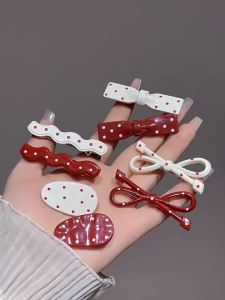 8pcs Vintage Red Polka Dot Hair Clips with Sweet Bow Design Suitable for Bangs And Side Hair Cute Korean Style Hairpins