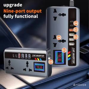 Portable Car Inverter 12V to 110V 24V to 220V Outlet Adapter with 4 USB Ports Fast Charging Car Charger for Auto Truck SUV RV