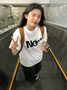 Summer Pure Cotton White Short Sleeve T-Shirt Womens Loose Top American Design Half Sleeve Trendy Casual round Neck Tee