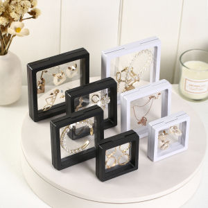 10pcs Black/White Transparent PE Film Jewelry Storage Box 3D Ring Earring Sorting Box Store Dressing Table Display Stand