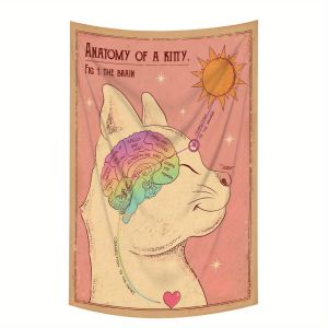 VIKAMA Hoạt Hình Mèo Thiền Tấm Thảm Ngộ Nghĩnh Tâm Linh Kitty Nghệ Thuật Treo Tường Trang Trí Cho Phòng Ngủ & Phòng Khách Polyester