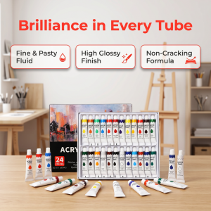 24 Colors Professional Acrylic Paint Set 6ml Tubes for Canvas Wood Ceramic Art Supplies for Beginners & Artists