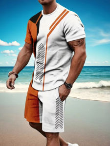 2025 Mens Creative Graffiti Printed Street Outdoor T-Shirt And Shorts Two Piece Set Casual Breathable Soft Quick Drying Set