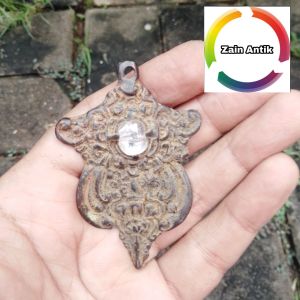 Liontin perunggu kuno jatayu batu white amathys