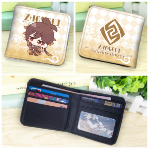 Anime Game Merchandise Genshin Impact Wallet Short Style Exposure Closing Cartoon Patterned Design for Men and Women