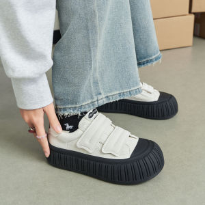 รองเท้าผ้าใบลำลองสำหรับนักเรียน ทรงหัวมน ทรงหัวมน พื้นยาง ส้นสูงปานกลาง ทรงหัวมน รองเท้าผ้าใบสีขาว รองเท้าผ้าใบสำหรับใส่ไปทำงาน