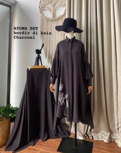 AYUNA SET || Setelan Longtunik Bordir Premium & Rok Mayung Crinkle Arab