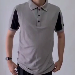 Kaos Polo Kerah Wangki Pria Kombinasi Lengan – Big Size Katun | Kaos Jumbo Warna Abu Hitam