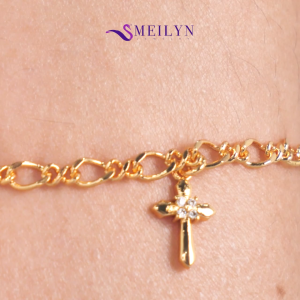 MEILYN Gelang Rantai Bandul Wajik Tetes Salib Permata Fashion Wanita Lapis Emas Cross of Grace Lapis Emas 0231240458