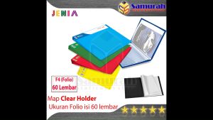 Map Clear Holder 60 Pocket Polos Folio Jenia / Album Plastik isi 60 lembar Kantong Bening / Map Katalog List Harga Warna Merah Biru Kuning Hijau Hitam