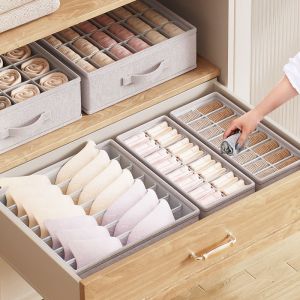 4pcs Closet Wardrobe Drawer Organizer for UnderwearCanvas Storage Box with Compartments for Bras Socks PantiesSpace-Saving