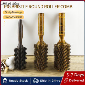 Hengfa Lina Professional High Quality 63 mm Boar Bristle Hair Wood Round Brush Long Hair Styling Comb Curly And Straight Hairdressing Comb